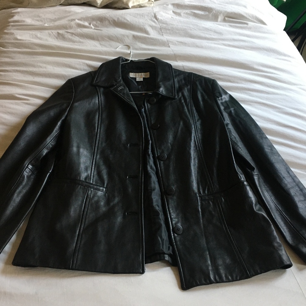 Petite Sophisticate Black Genuine Leather Jacket S